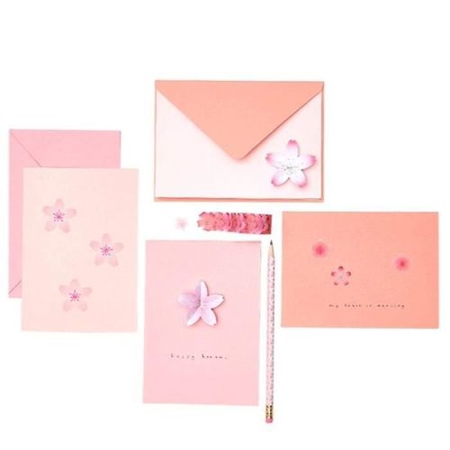 12 Cartes Et Enveloppes Roses Sakura B6