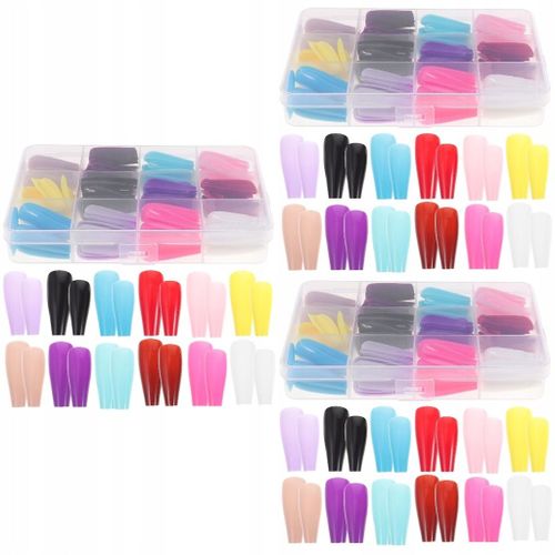 3 Bo?Tes Appuyez Sur Les Ongles Solid Color Nail Tips Long 