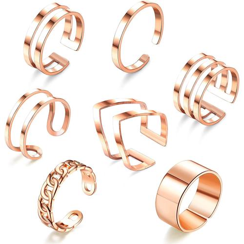 Jewbella 7 Pièces Bague Femme Acier Inoxydable Bague Phalange Argent/Or Rose/Or Empilables Bague Réglable Ouvert Bijoux Femme Cadeau