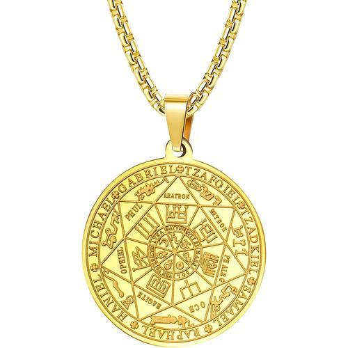 Collier Talisman De Médaille Sceau Des 7 Archanges Pour Homme Femme Talisman Pentagramme Acier Inoxydable Pendentif Amulette Protection Magique Chaine Homme Bijoux Porte Bonheur