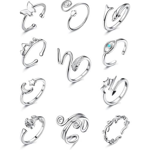 11 Pièces Bague Femme Argent Bague Etoile Lune Papillon Serpent Minimaliste Ensemble Bague Phalange Ouverte Empilables Bijoux Femme