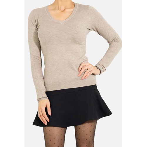 Pull Col V En Maille Beige Femme