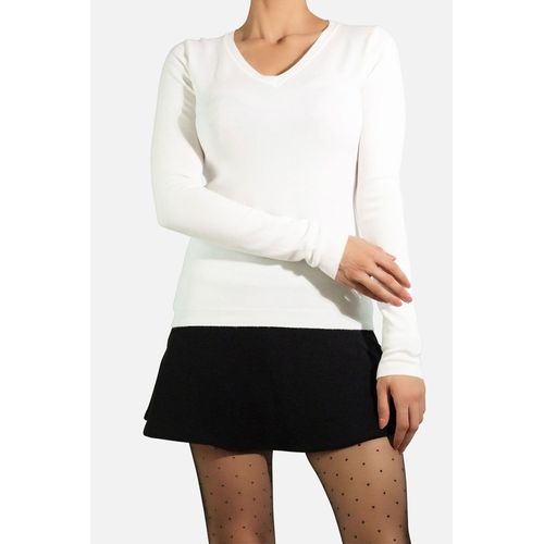 Pull Col V En Maille Blanc Femme