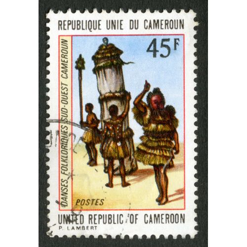 Timbre Oblitéré République Unie Du Cameroun, Danses Folkloriques Sud-Ouest Cameroun, Postes, Lambert, 45 F