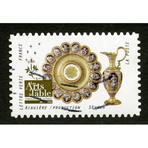 Timbre Oblitéré Les Arts De La Table ,Porcelaine & Faïence En France, Aiguière, Production Sèvres, Lettre Verte, France, La Poste