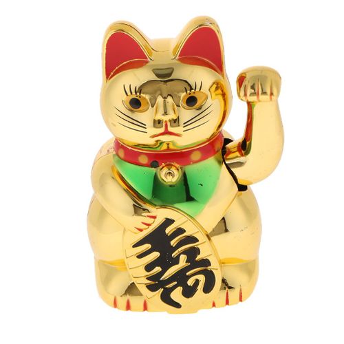 Feng Shui Chinois Richesse, Chat Porte Bonheur, En Plastique Doré, Objet Artisanal