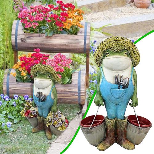 Statue De Grenouille De Jardinier De Style Vintage Avec Chapeau De Paille, Pot De Fleurs En Résine, Décoration Miniature De Jardin Féerique