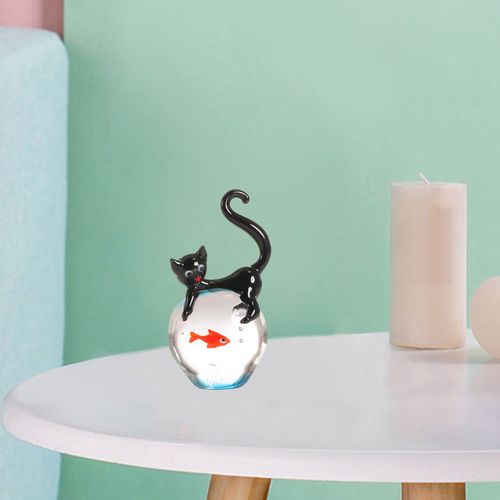 Figurines De Chat Et De Poisson Rouge En Verre Cristal, Décoration De Table, Sculpture Artisanale Faite À La Main, Décoration De Maison, Cadeau