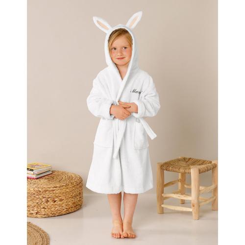 Peignoir De Bain Enfant Personnalisable Lapin À Capuche - Colombine Des Petits - Blanc