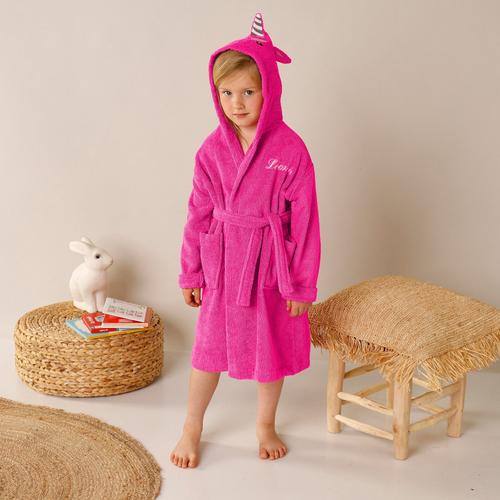 Peignoir De Bain Enfant Personnalisable Licorne À Capuche - Colombine Des Petits - Rose