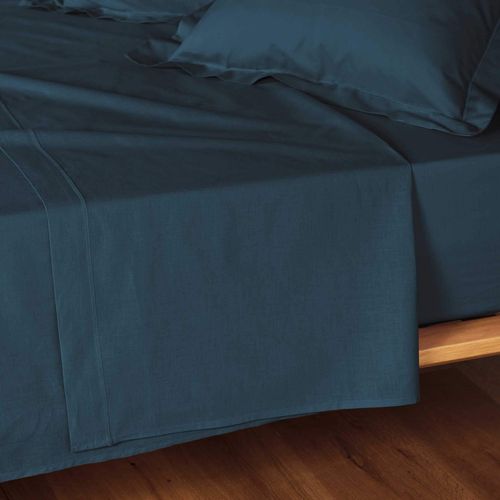 Drap Plat 1 Personne 180x290 Cm - 100% Coton - Bleu Bleu