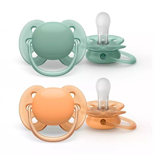 Lot De 2 Sucettes Ultra Douces 0/6 Mois Vert/Orange - Philips Avent