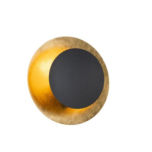 Qazqa Art Deco Art Deco Wandlamp Zwart Met Goud - Emilienne Acier Dorã©/Laiton,Noir Rond / Luminaire / Lumiere / ÃClairage / Intã©Rieur / Salon / Cuisine E27 Max. 1 X 40 Watt