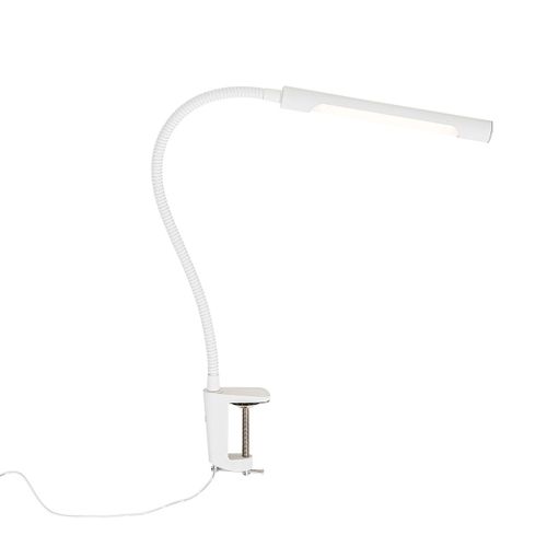 Qazqa Moderne Klem Bureaulamp Wit Incl. Led Met Touch Dimmer - Lionard Acier Blanc Oblongue / Lampe De Lecture / Luminaire / Lumiere / ÃClairage / Intã©Rieur / Salon Led (Non Remplaã§Able)...
