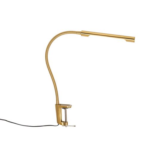 Qazqa Moderne Klem Bureaulamp Messing Incl. Led Met Touch Dimmer - Lionard Acier Dorã©/Laiton Oblongue / Lampe De Lecture / Luminaire / Lumiere / ÃClairage / Intã©Rieur / Salon Led (Non...