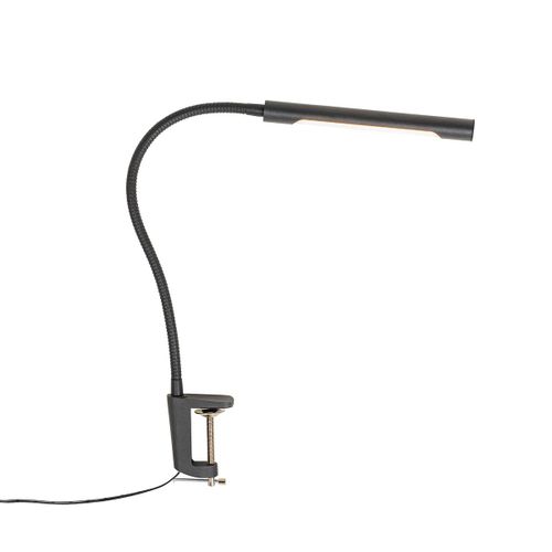 Qazqa Moderne Klem Bureaulamp Zwart Incl. Led Met Touch Dimmer - Lionard Acier Noir Oblongue / Lampe De Lecture / Luminaire / Lumiere / ÃClairage / Intã©Rieur / Salon Led (Non Remplaã§Able)...