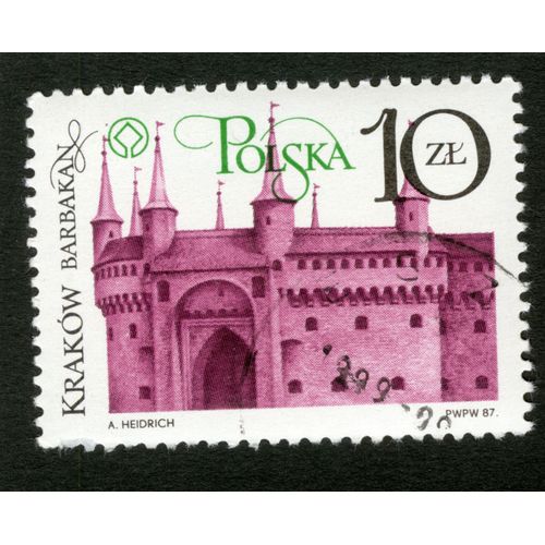 Timbre Oblitéré Polska, Krakow, Barbakan, Heidrich, 1987, 10 Zl