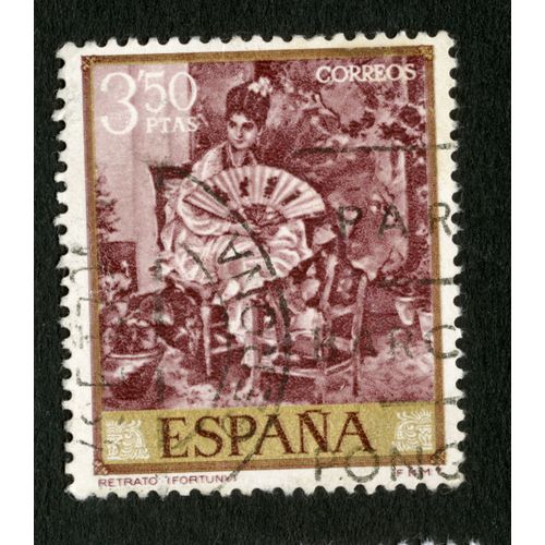 Timbre Oblitéré Espana, Correos, Retrato, Fortuny, 3,50 Ptas