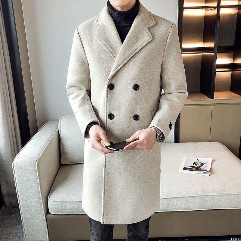 Hommes laine mélanges solide hiver Trench manteau hommes Style britannique  décontracté Double boutonnage chaud veste à manches longues surdimensionné
