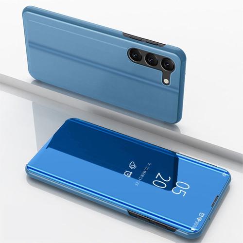 Housse Pour Samsung Galaxy S23 5g - Etui Coque Portefeuille Clear View + Verre Trempe - Bleu