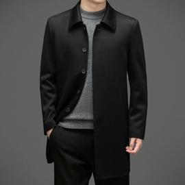 Manteau long de couleur unie de style britannique pour hommes Pardessus en  laine chaud à la mode Noir