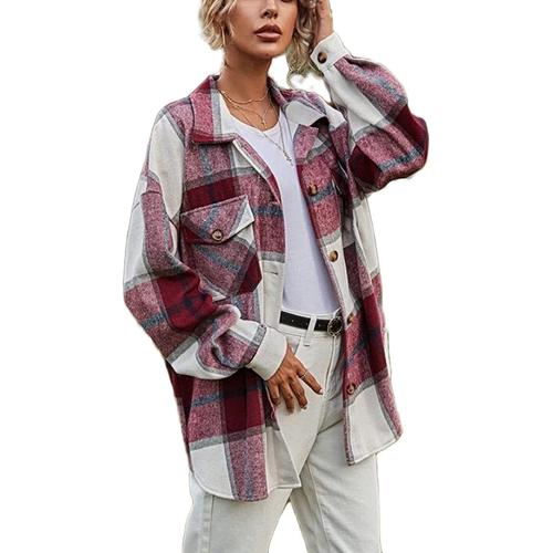 Veste Chemise À Carreaux Pour Femme, Style Décontracté, Tendance, En Flanelle, Boutonnée, Surdimensionnée, Avec Poches De Poitrine, Rouge, L