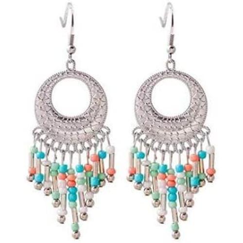 Ak. Ssi Gouttes D'eau Femelle Pendentif Pompon Boucles D'oreilles Argent Belle Faite À La Main Paire De Boucles D'oreille Multicolore