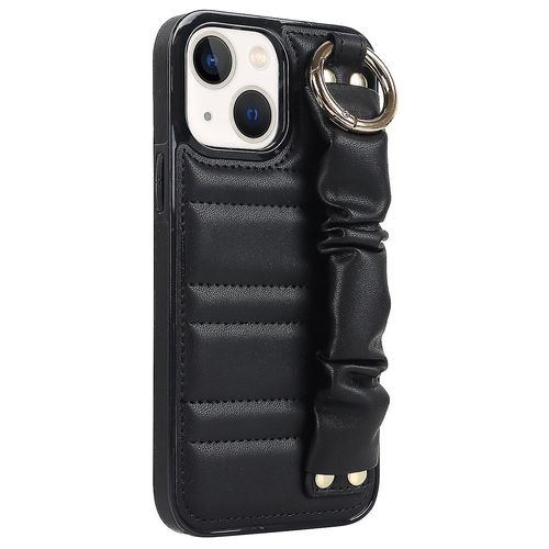 For Iphone 14 Plus Fall Proof Cell Phone Case Pleated Wristband Pu Leather+Tpu Cover