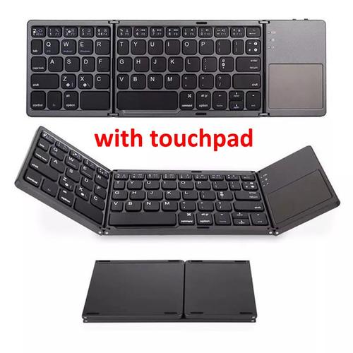 Mini clavier sans fil Bluetooth 3.0 pliable,pavé tactile,pour  Windows,Android,IOS13,tablette,ipad,téléphone - Type with touchpad  Black-with 1 Sticker