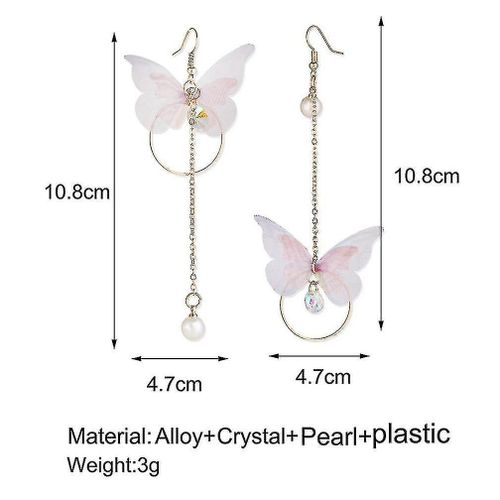 Boucles D¿Oreilles Asymétriques De Perles De Cristal D¿Alliage De Papillon Asymétrique De Long Eardrops Pour Le Mariage