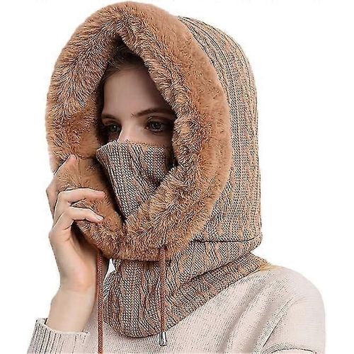 Women Ski Mask Fleece Hood Winter Hat With Neck Cover Face Cover Mask For Outdoor Sports Dog Walking
