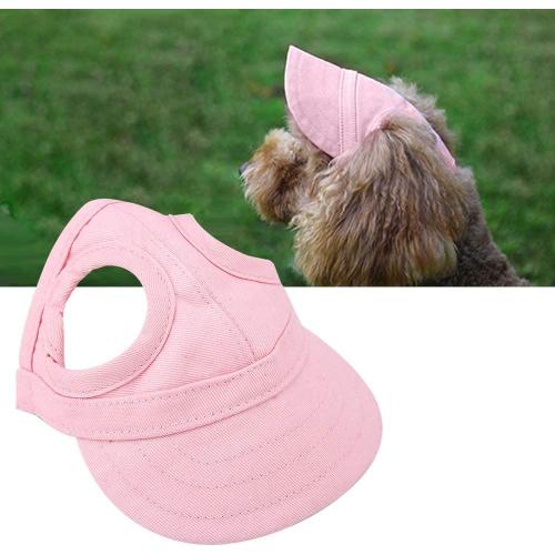 Chien Chapeau De Sport Chat Casquette De Baseball Pour Animaux De Compagnie Extérieur De Sunbonnet À La Mode Chapeau De Soleil Réglable Rayure D'été Voyage Chapeau Avec Oreille Trous(M-Rose)