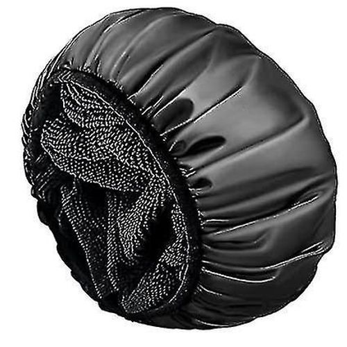 Bonnet De Douche, Très Grand Bonnet De Bain Triple Couche Avec Fonction Cheveux Secs Pour Femmes Microfibre Tissu Éponge Satin Soyeux 100% Imperméable Réutilisable Cheveux Longs 
