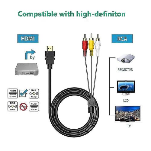 Câble Hdmi vers Rca, 1080p 5ft / 1.5m Hdmi Mâle à 3-rca Vidéo Audio Av Câble Connecteur Adaptateur Transmetteur Compatible Avec TV Hdtv DVD