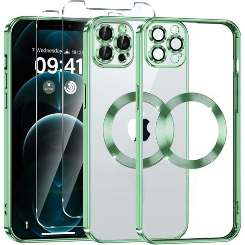 Coque Silicone Pour Iphone 14 Plus Couleur Vert Compatible Magsafe + 2 Verres Trempe Protection Ecran Little Boutik®