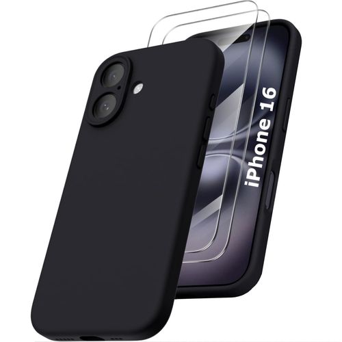 Coque Silicone Noir + 2 Verres Trempes Pour Iphone 16 Little Boutik©