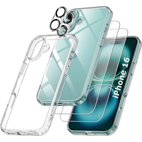 Coque Silicone Transparente + Verres Trempes Et Protections Camera Arriere X2 Pour Iphone 16 Little Boutik®