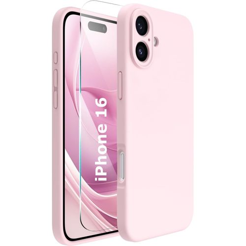 Coque Silicone Rose + Verre Trempe Pour Iphone 16 Little Boutik©