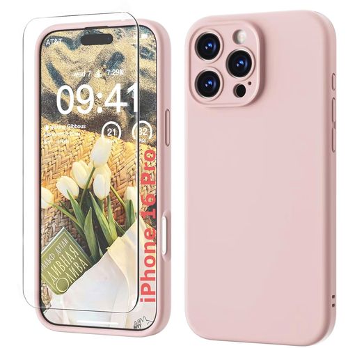 Coque Silicone Rose + Verre Trempe Pour Iphone 16 Pro Little Boutik©