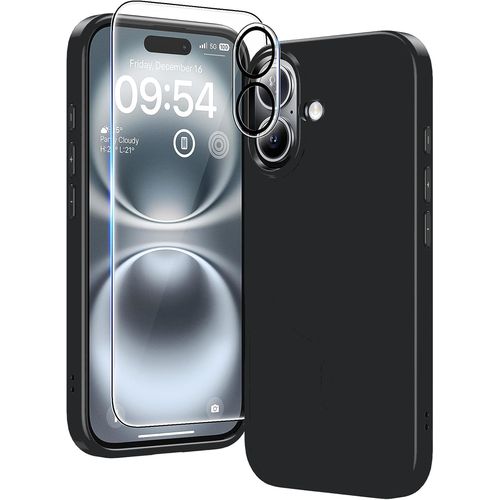 Coque Silicone Noir + Verre Trempe Et Protection Camera Arriere Pour Iphone 16 Plus Little Boutik®