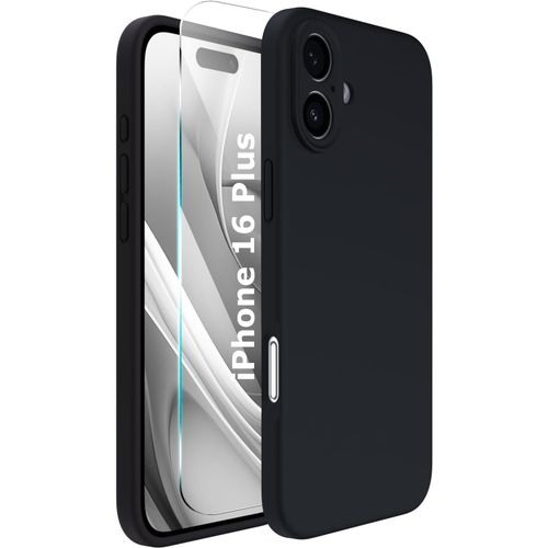 Coque Silicone Noir + Verre Trempe Pour Iphone 16 Plus Little Boutik©