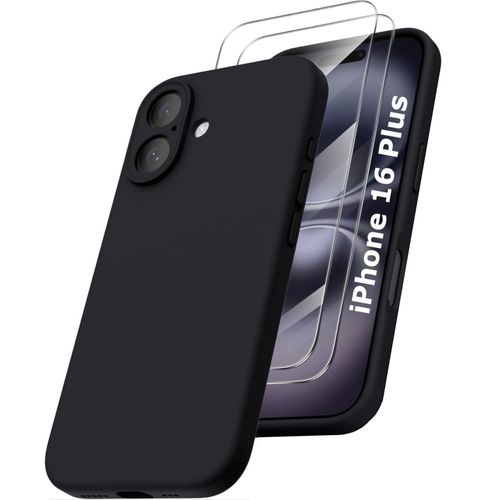 Coque Silicone Noir + 2 Verres Trempes Pour Iphone 16 Plus Little Boutik©
