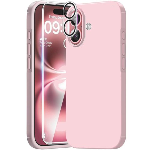 Coque Silicone Rose + Verre Trempe Et Protection Camera Arriere Pour Iphone 16 Plus Little Boutik®