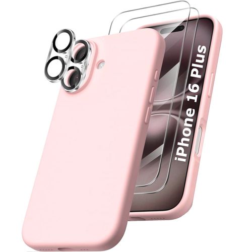 Coque Silicone Rose + Verres Trempes Et Protections Camera Arriere X2 Pour Iphone 16 Plus Little Boutik®