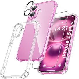 Coque Silicone Transparente Angles Renforces + Verre Trempe Et Protection Camera Arriere Pour Iphone 16 Plus Little Boutik®