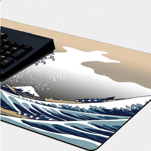 Tapis de souris japonais Great Wave, Tapis de bureau de jeu noir