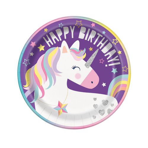 8 Assiettes En Carton Happy Birhtday Licorne 23 Cm