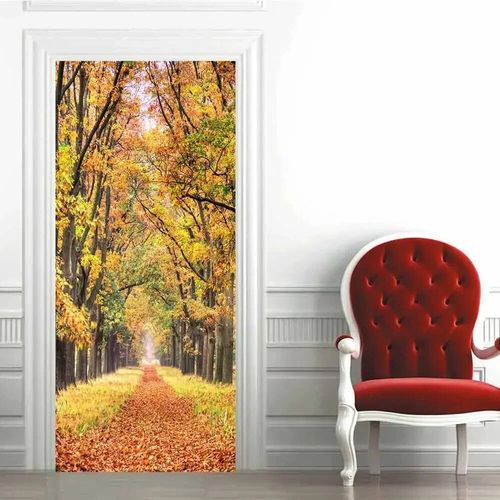 Papier peint auto-adhésif paysage forestier pour portes,impression rétro,bois,autocollant de porte 3D,salon,décoration de chambre à coucher,étanche