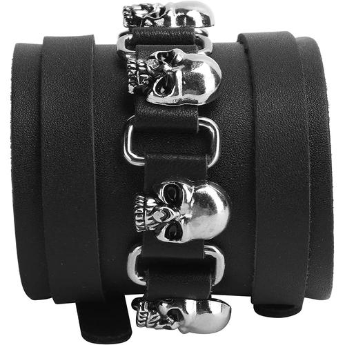 Bracelet Manchette En Cuir Noir Pour Homme Antique Bracelet Large Pour Homme Bracelet En Cuir De Style Punk Rock