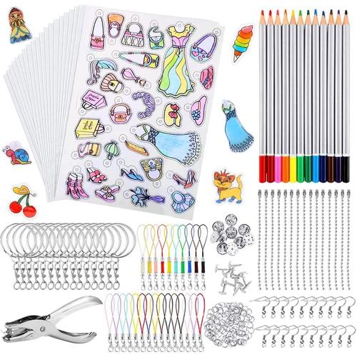 218 Pièces Feuille Plastique Fou, Plastique Dingue Pour Activité Manuelle, Incluent A4 15 Papier Fou Transparent, 5 Papier Magique Avec Motif, Perforatrice, Crayon, Fermoir